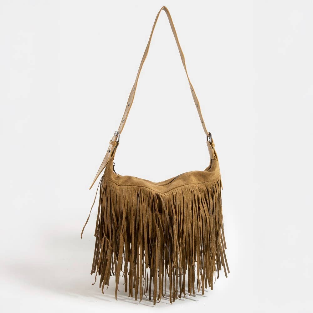Fringe Faux Suede Shoulder Bag