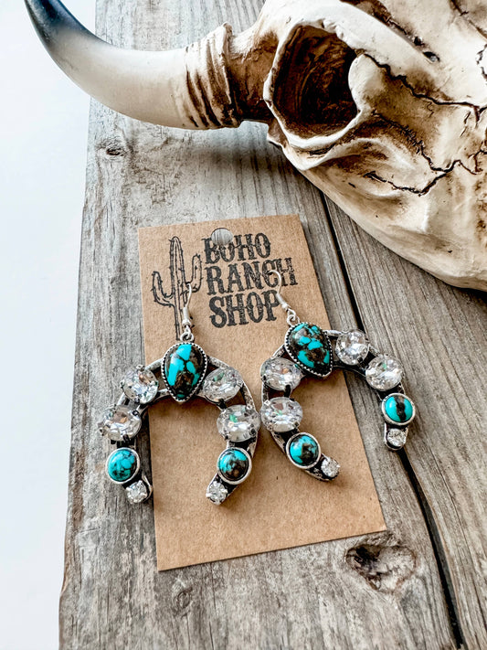 Glass Stone Squash Blossom Western Earrings