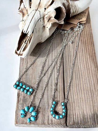 Western Style Turquoise Stone Pendant Link Chain Necklace