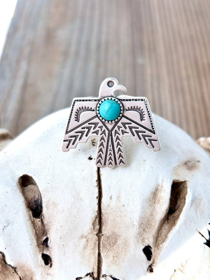 Western Thunderbird Turquoise Stone Statement Cuff Ring