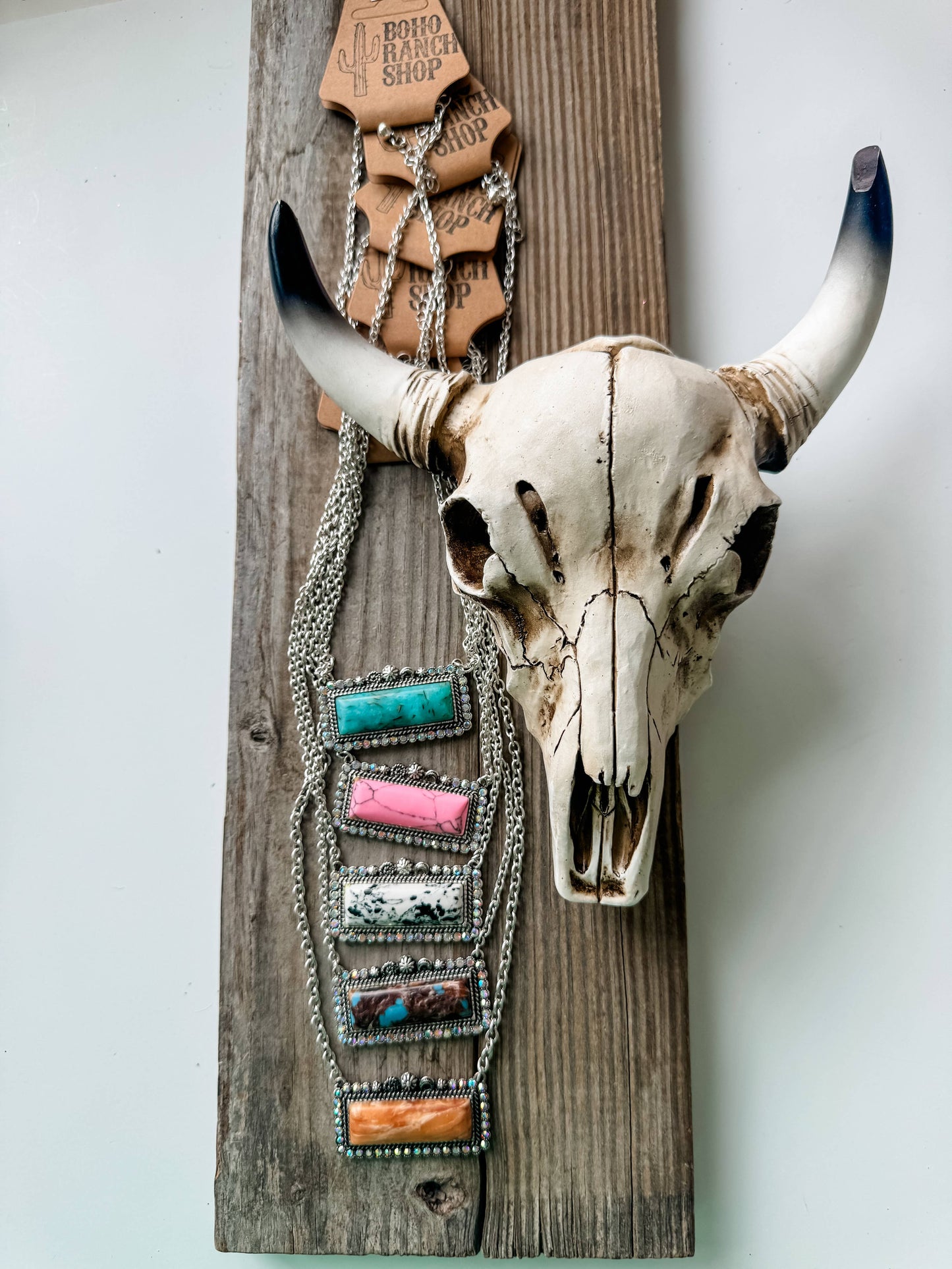 Western Semi Stone Bar Necklace - with Rhinestone edge