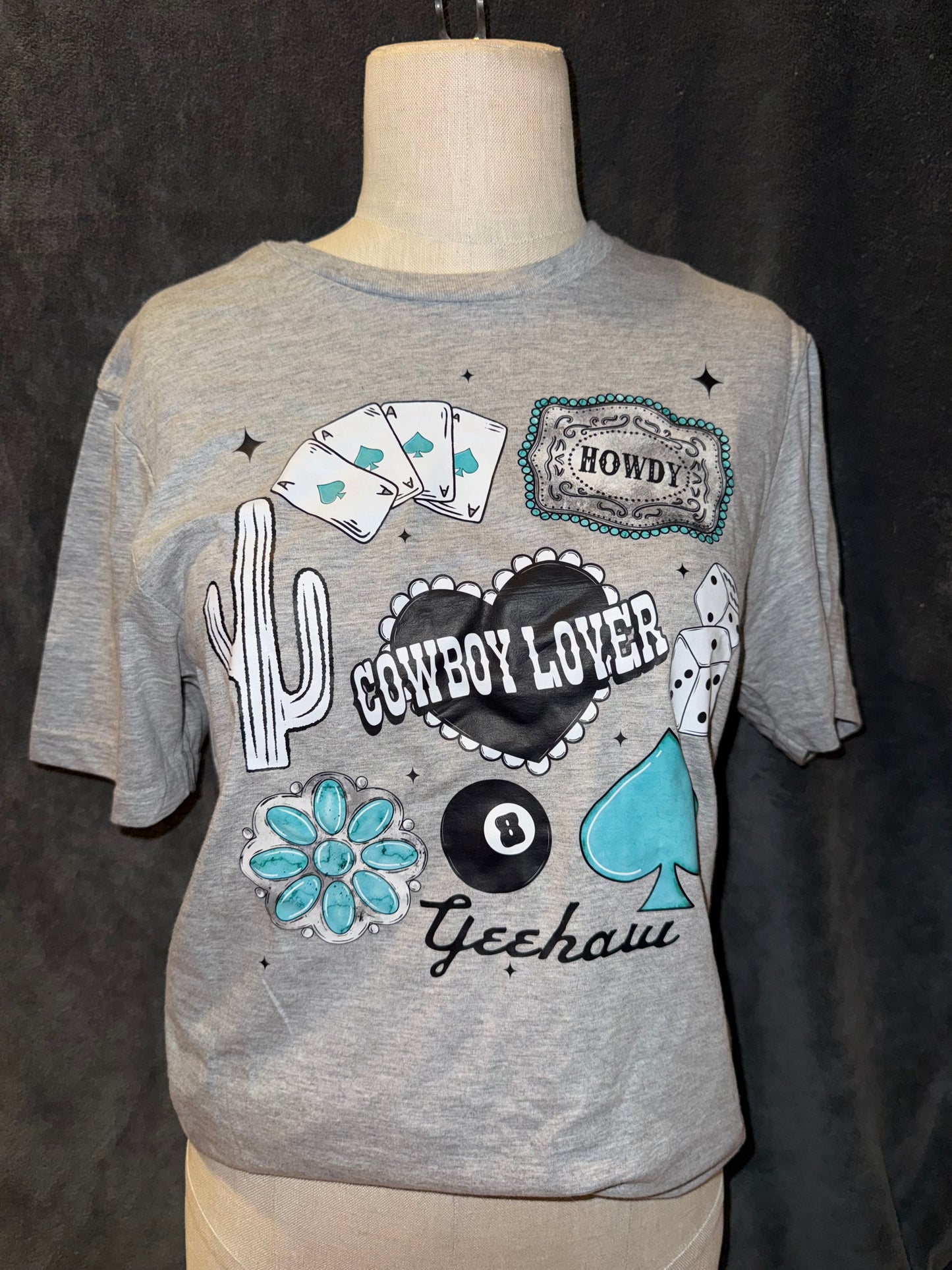 Turquoise Western Collage Graphic T-shirt