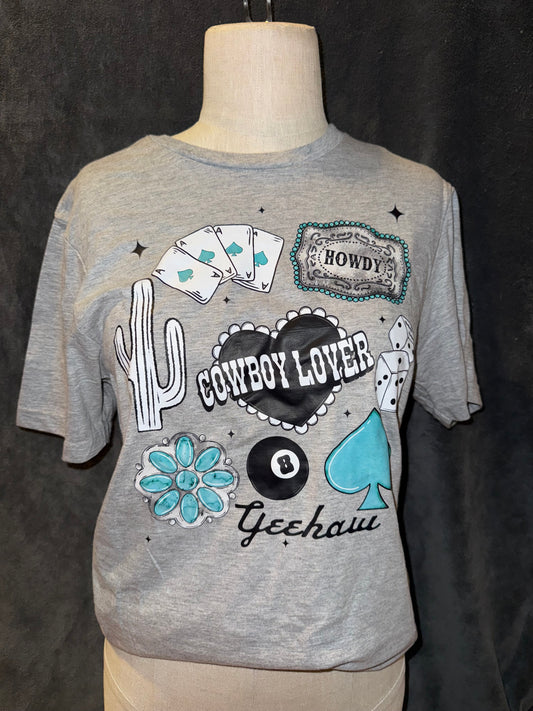 Turquoise Western Collage Graphic T-shirt