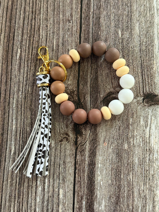 Neutral and Leopard Print Wristlet Keychain