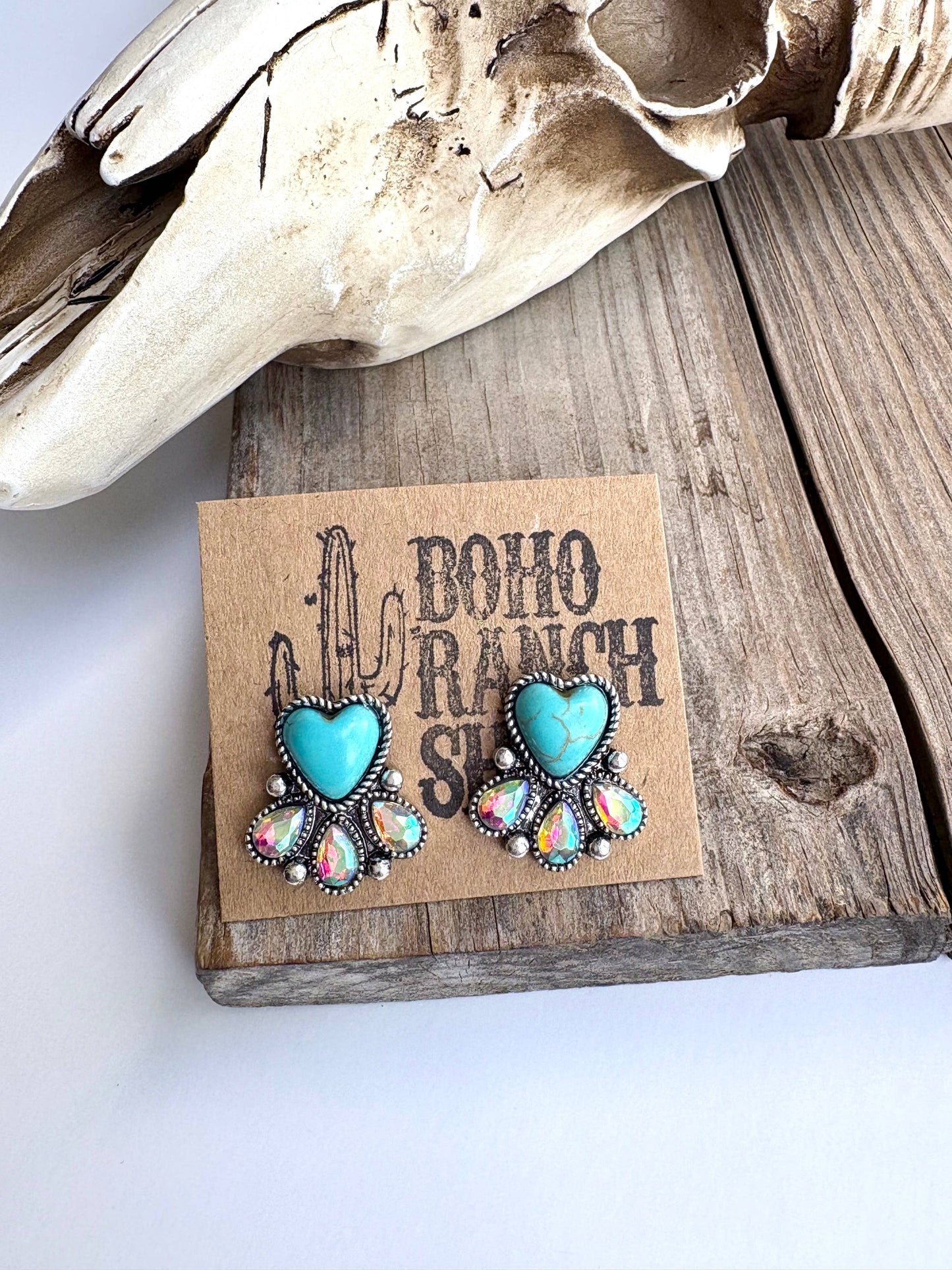 Western Heart Stone Stud Earrings