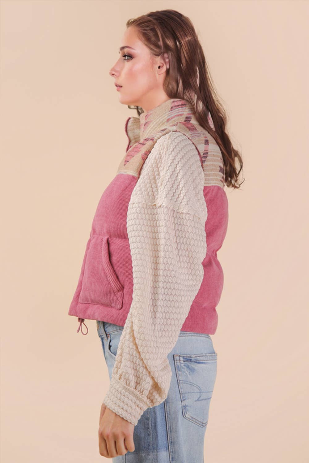 NJ90416-Aztec Graphic Corduroy Casual Puffer Vest