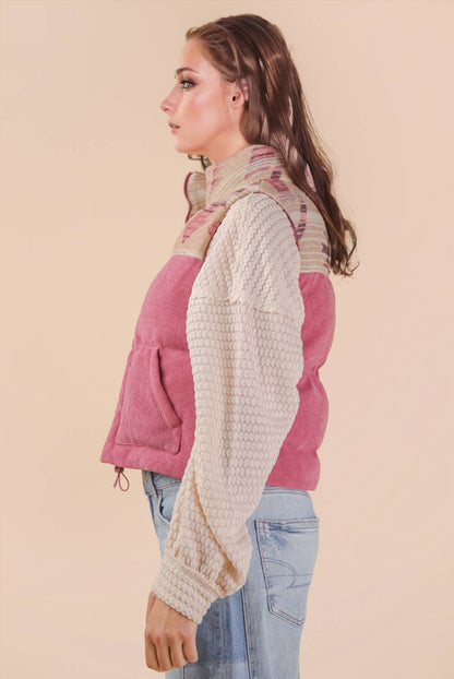 NJ90416-Aztec Graphic Corduroy Casual Puffer Vest
