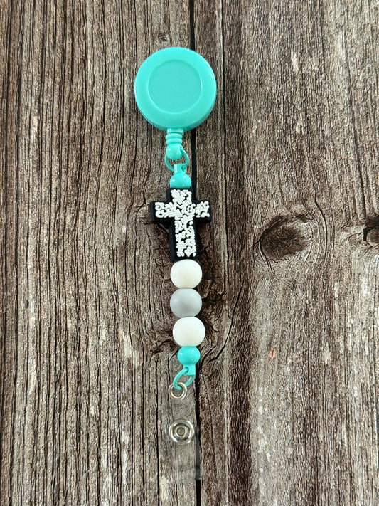 Turquoise Cross Badge Reel