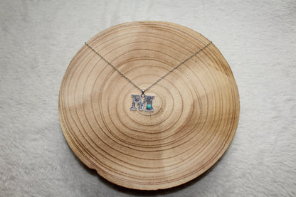 Turquoise and Stamped Initial Necklace