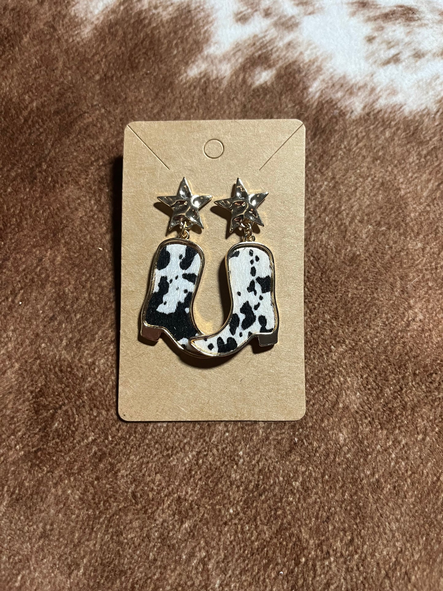 Cow Print Cowboy Boot Earrings