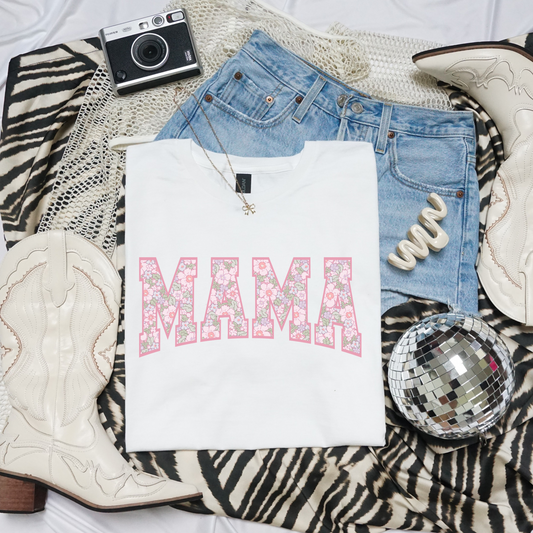 Pink Floral Mama Retro T-shirt