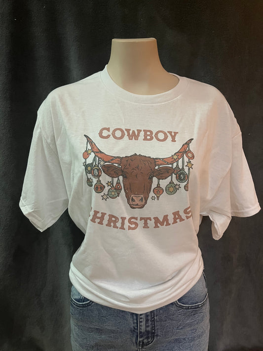 Cowboy Christmas Cows Head Graphic T-shirt