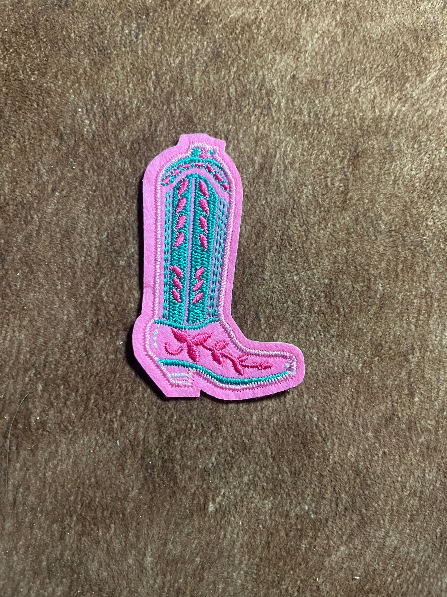 Pink and Turquoise Cowboy Boot Iron on Patch