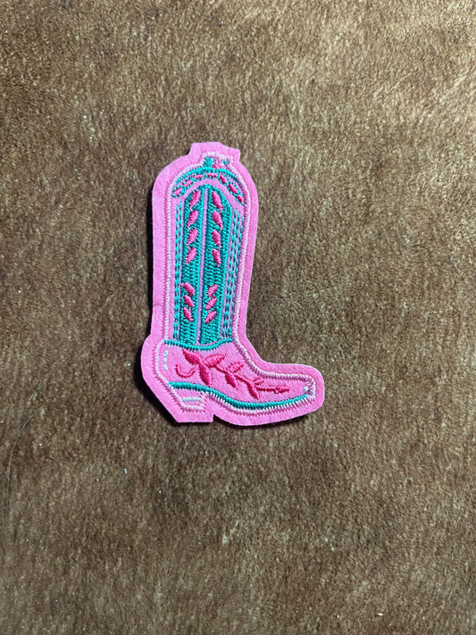 Pink and Turquoise Cowboy Boot Iron on Patch