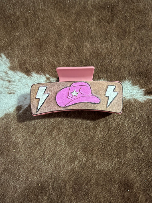 Pink Cowboy Hat Large Claw Clip