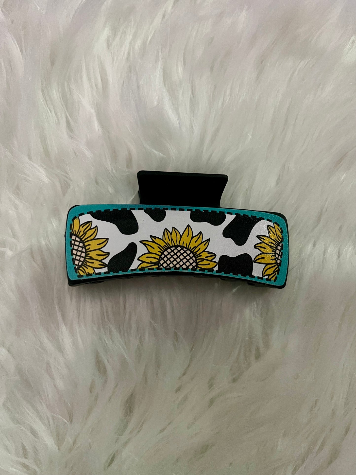 Medium Cow Print and Sunflowers Claw Clip