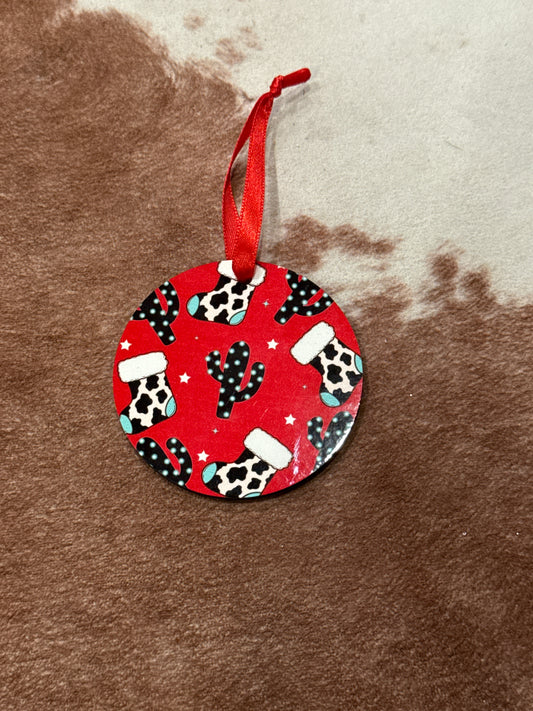Red Cow Print Stocking Ornament