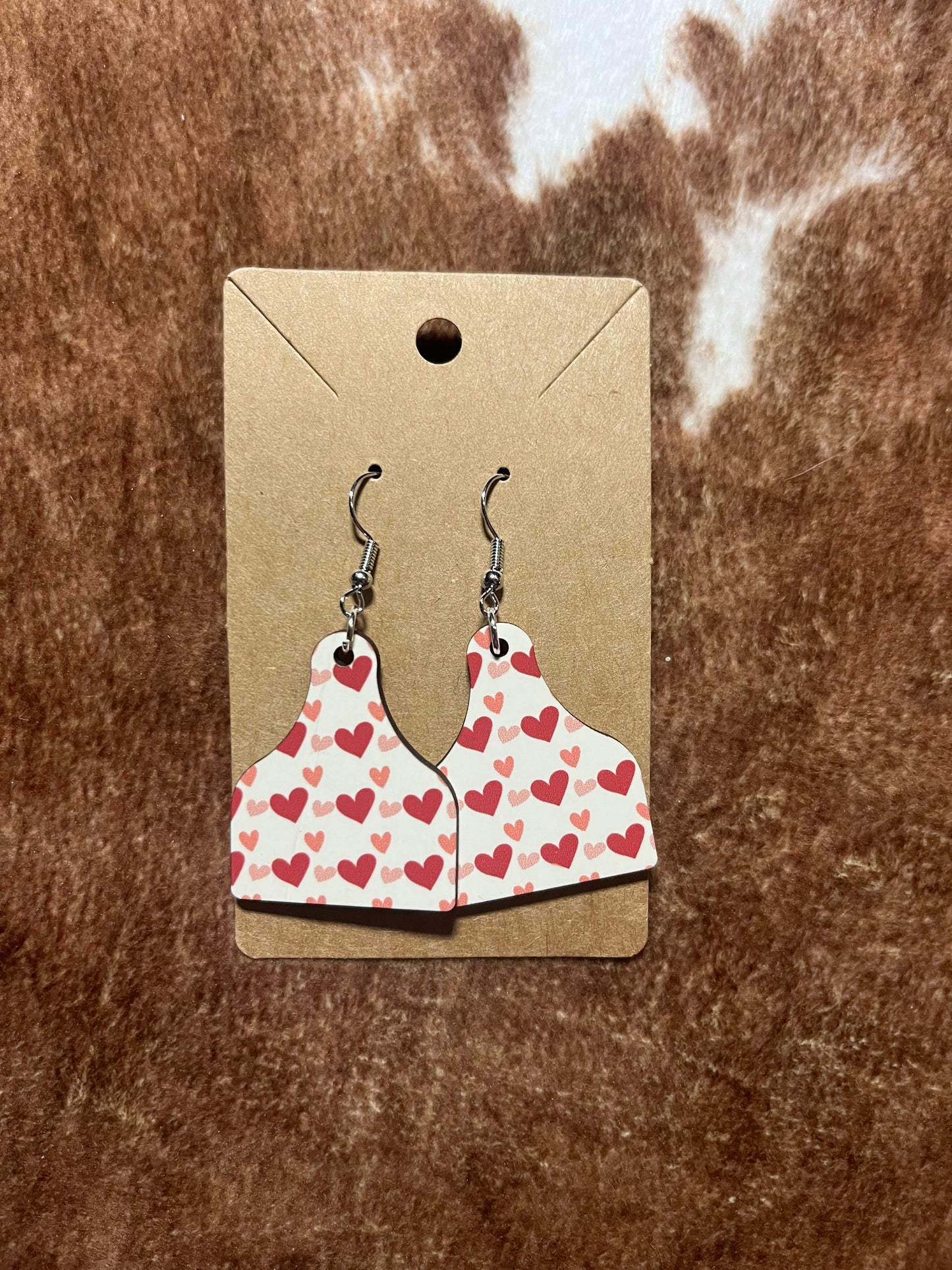 Hearts Cow Tag Earrings