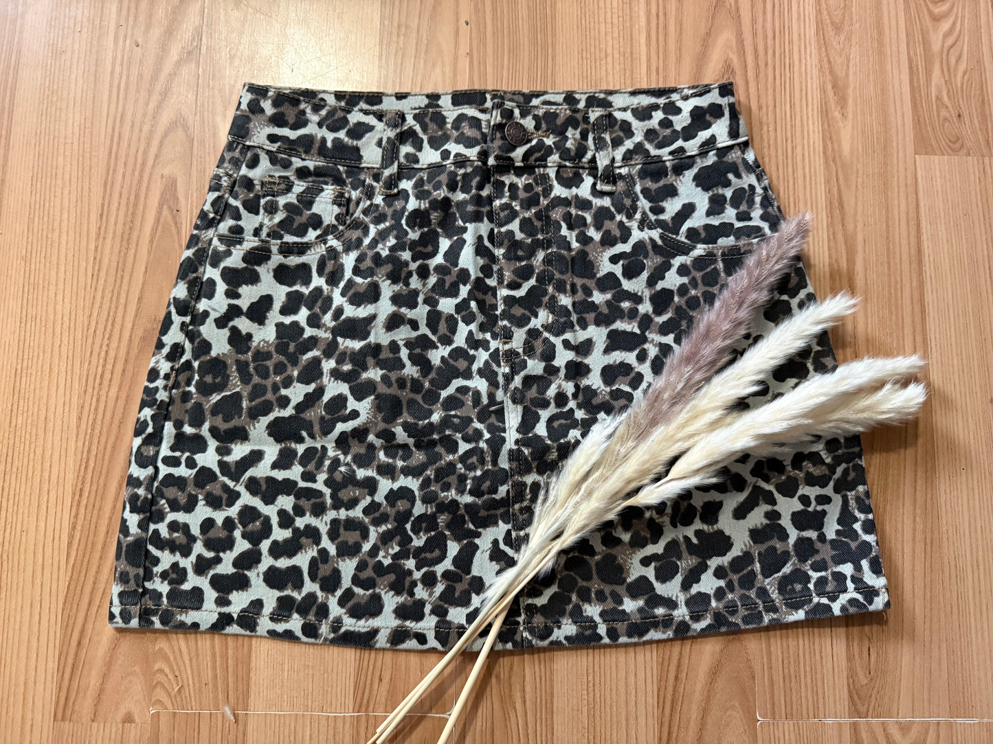 Leopard Denim Mini Skirt