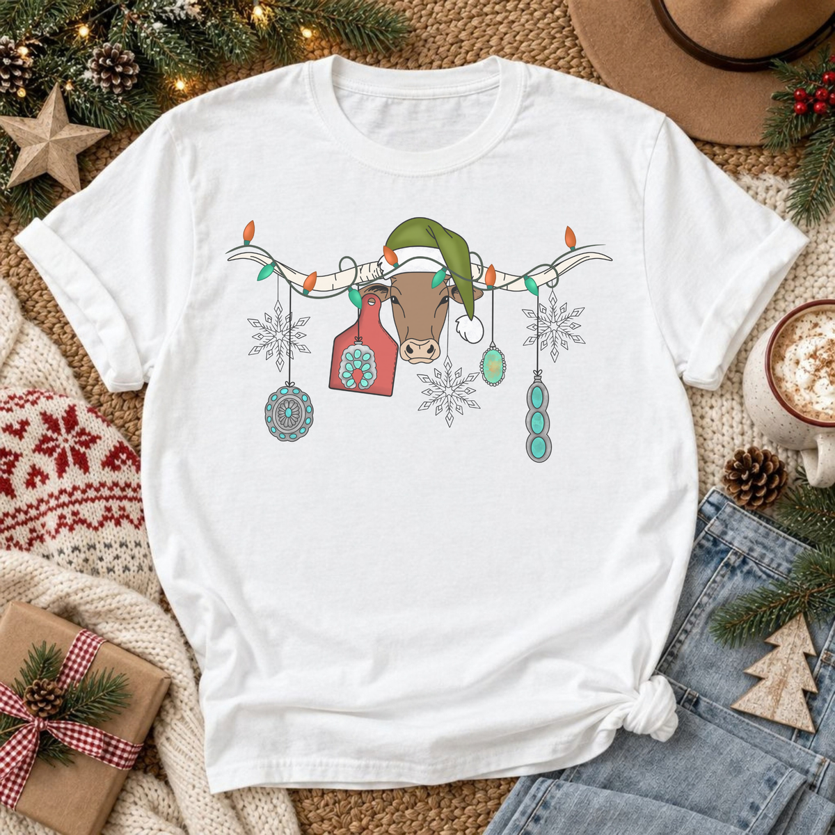 Christmas Longhorn Retro T-shirt