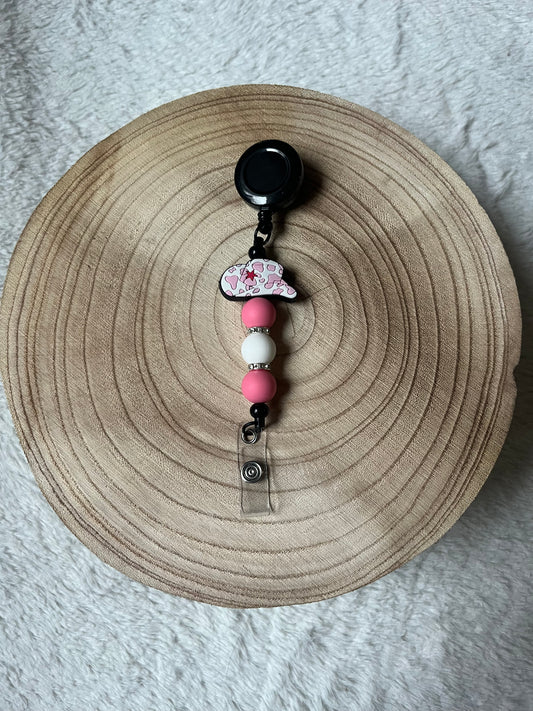 Pink and Cow Print Cowboy Hat Badge Reel