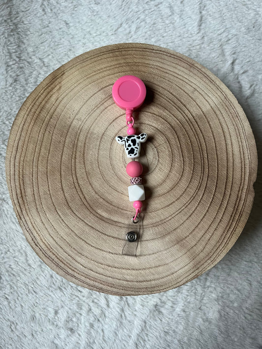 Pink and Cow Print Badge Reel