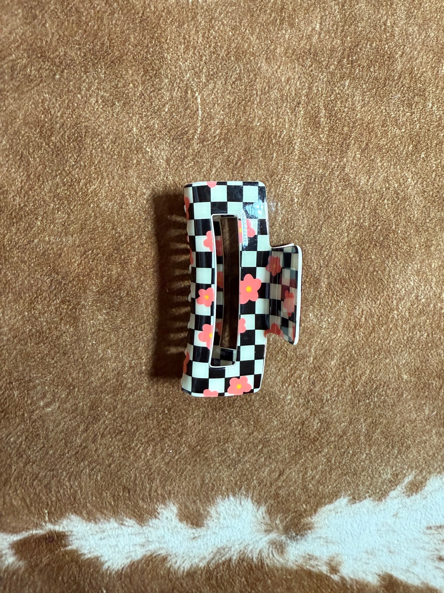Floral Checkered Claw Clip