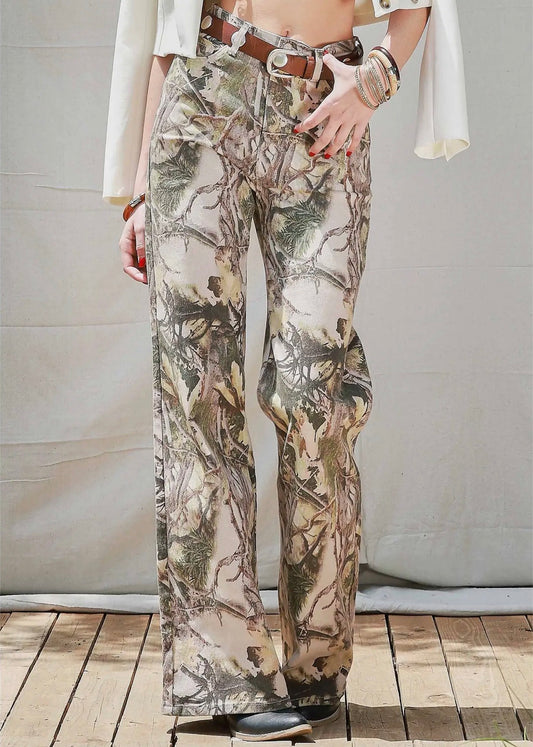 High-Rise Camo Print Wide Leg Jeans (Light Wash) Pre-order