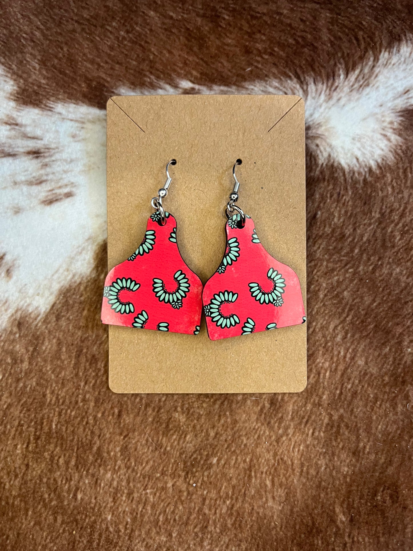 Pink and Turquoise Ear Tag Earrings