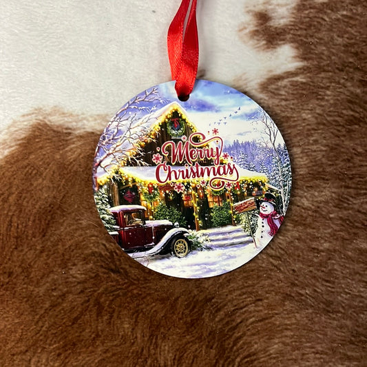 Old Truck and Farm House Christmas Ornament