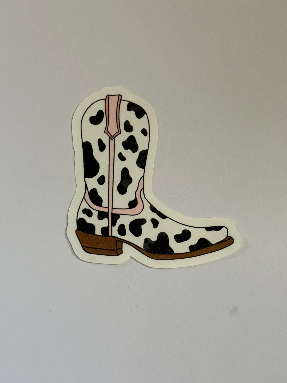 Hand Drawn Black and Pink Cow Print Cowboy Boot Sticker