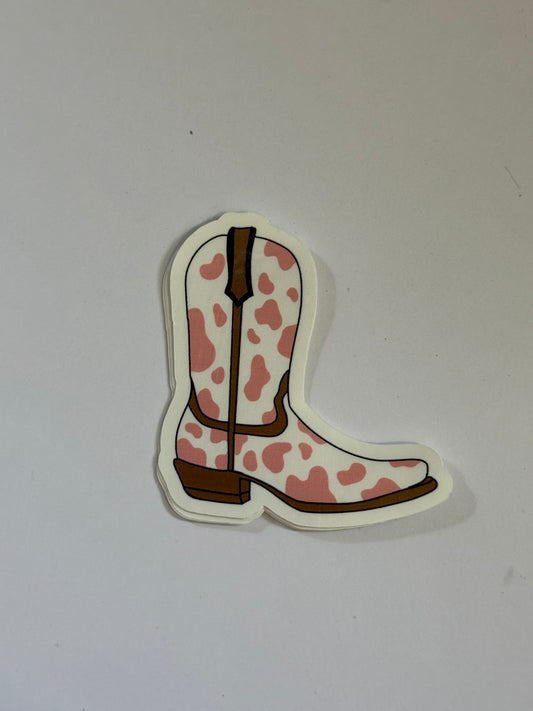 Hand Drawn Pink Cow Print Cowboy Boot Sticker