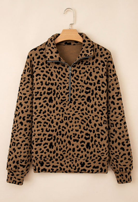 Brown Cheetah Quarter Zip