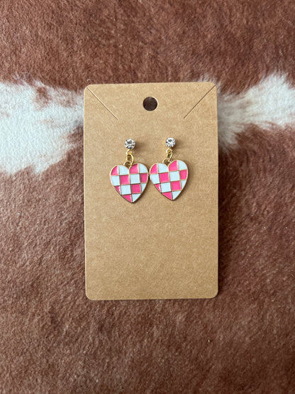 Checkered Heart Earrings