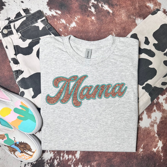 Tooled Leather Print Mama Retro T-shirt