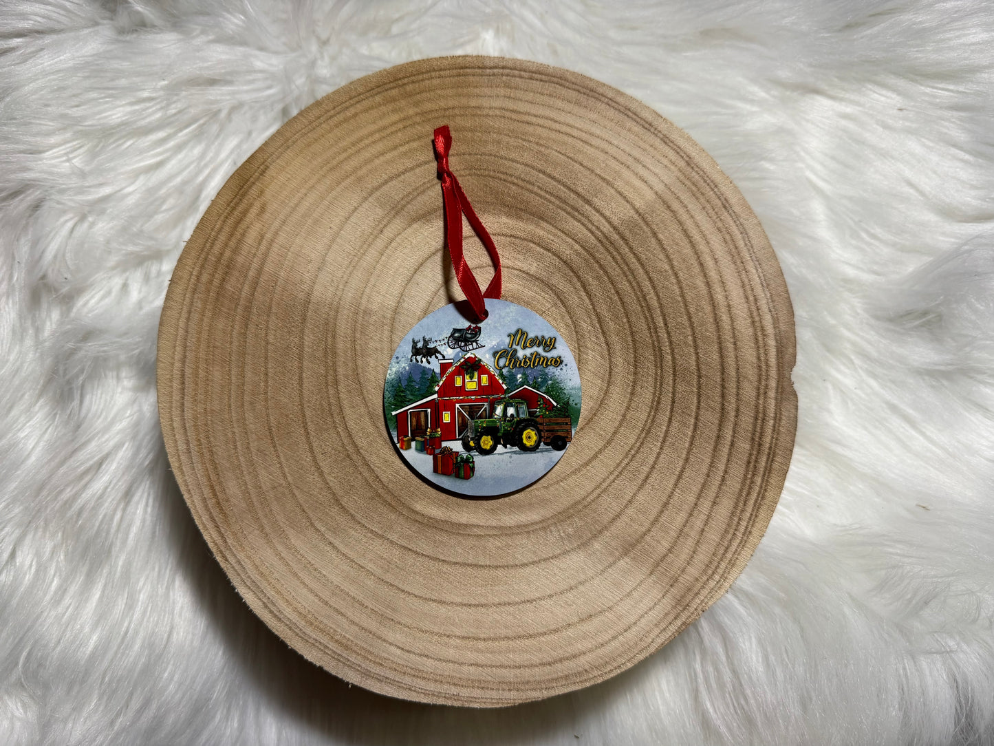 Green Tractor Merry Christmas Ornament