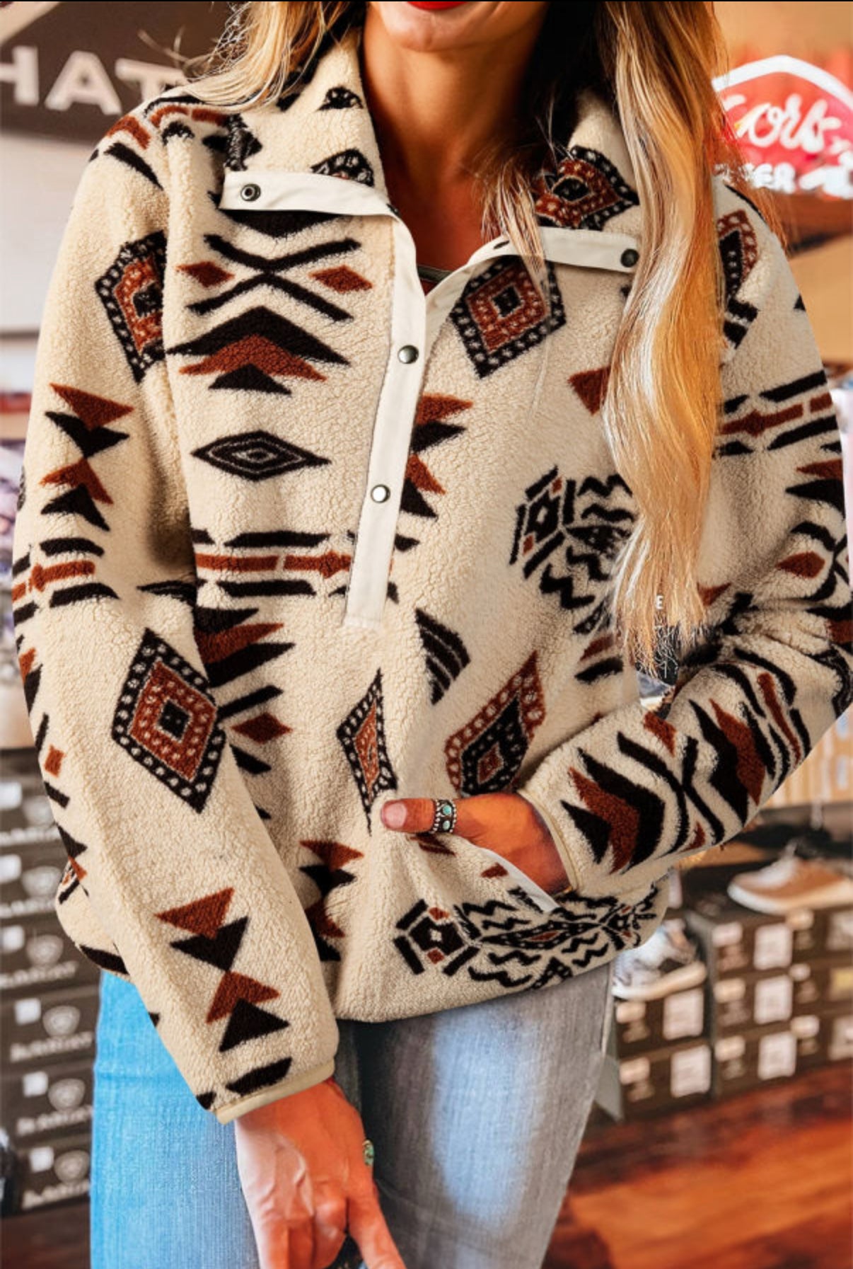 Aztec Half Button Sweater