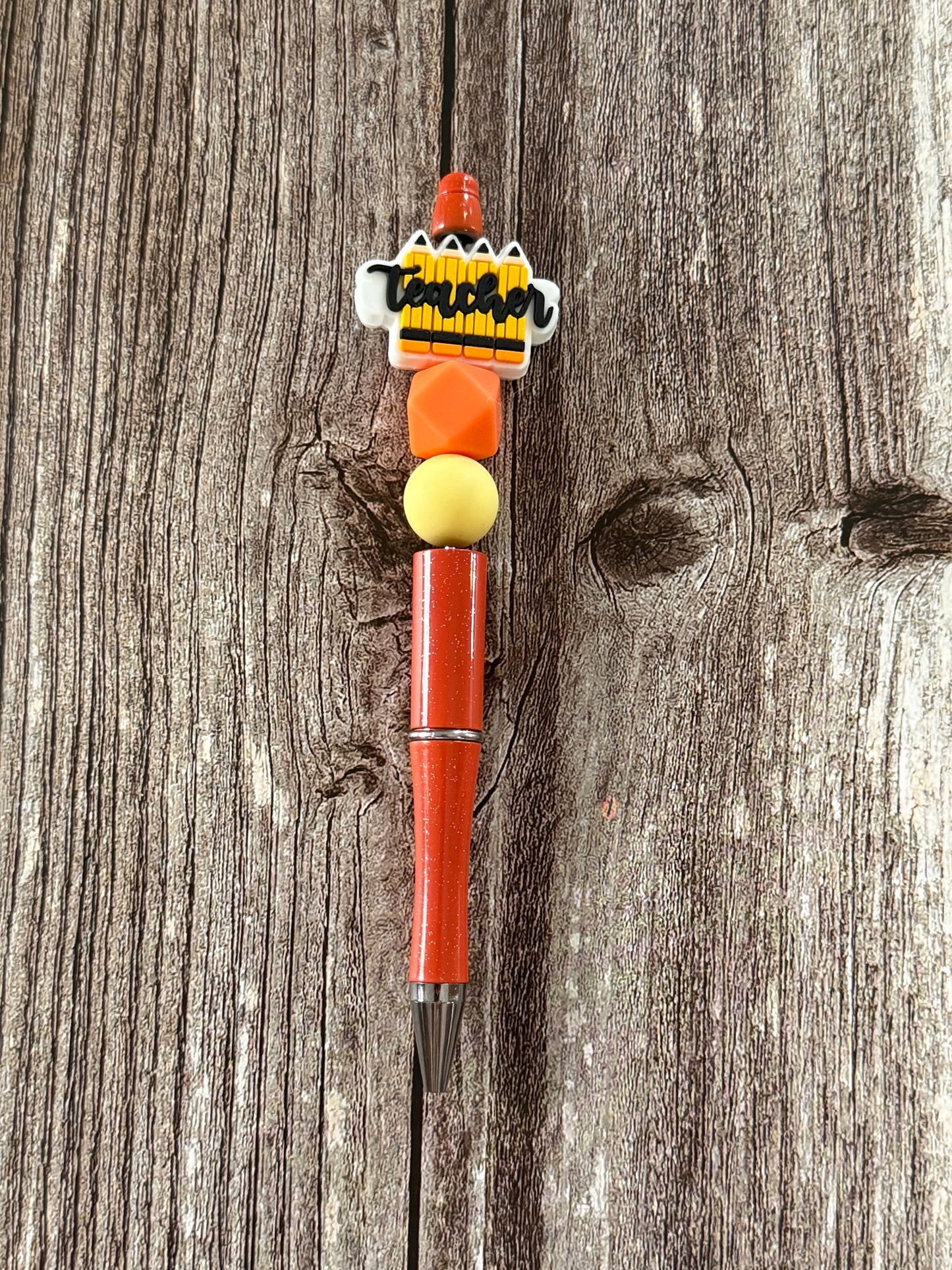 Sparkly Orange Teacher Beaded Pen