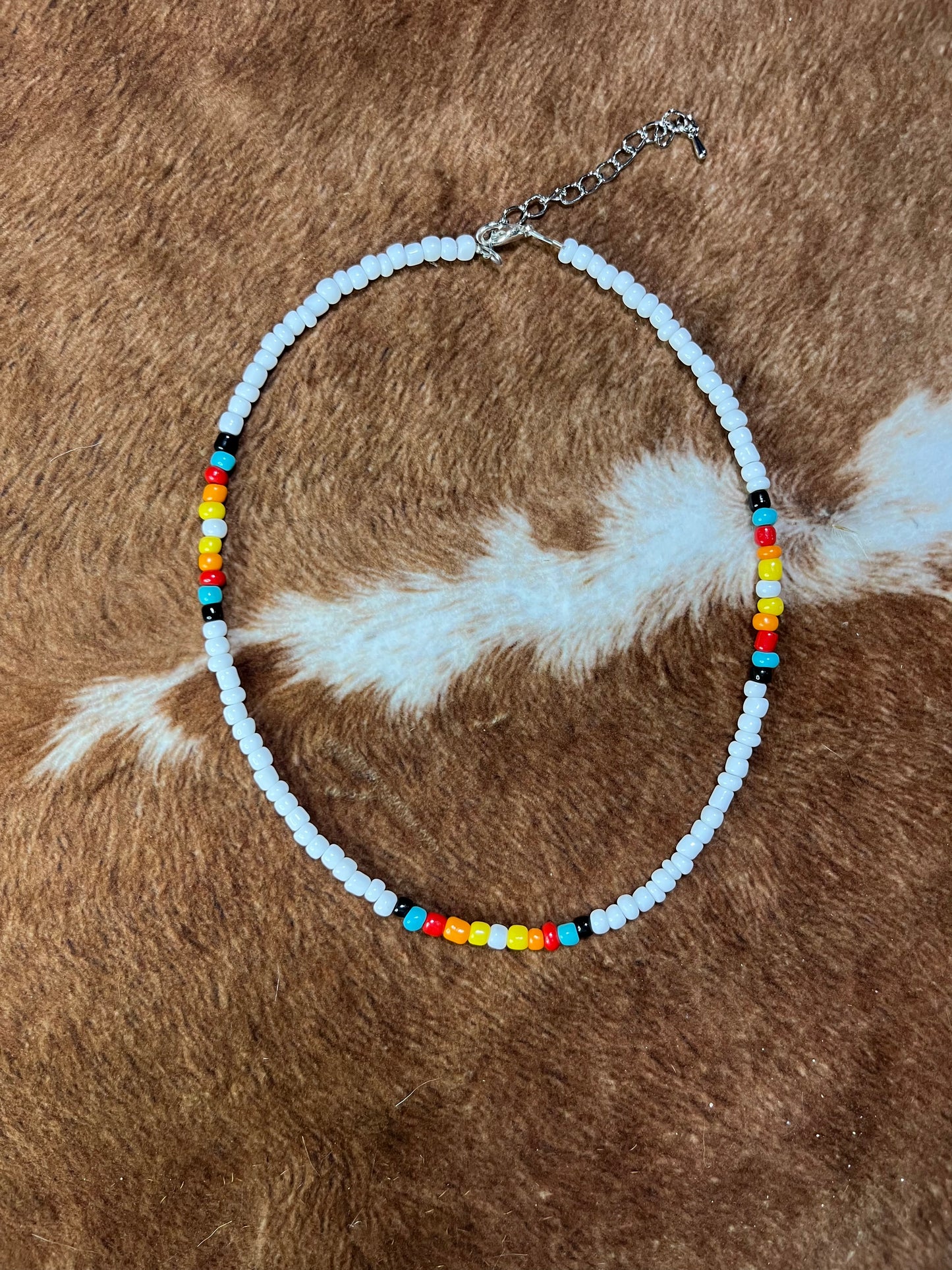 White with Western Colours Seed Bead Choker Necklace