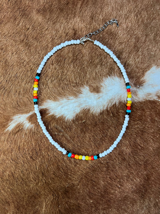 White with Western Colours Seed Bead Choker Necklace