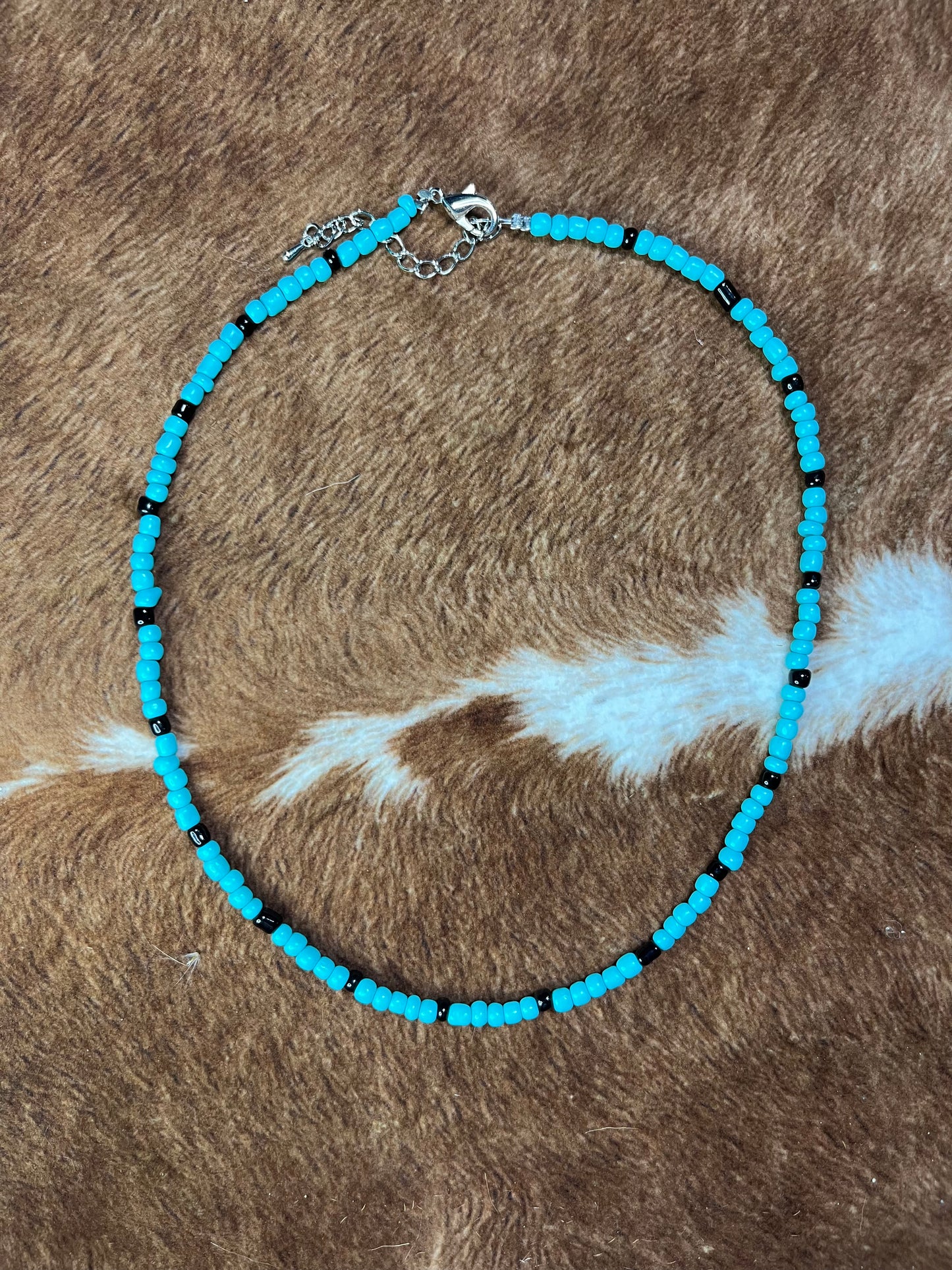 Turquoise and Black Seed Bead Choker Necklace