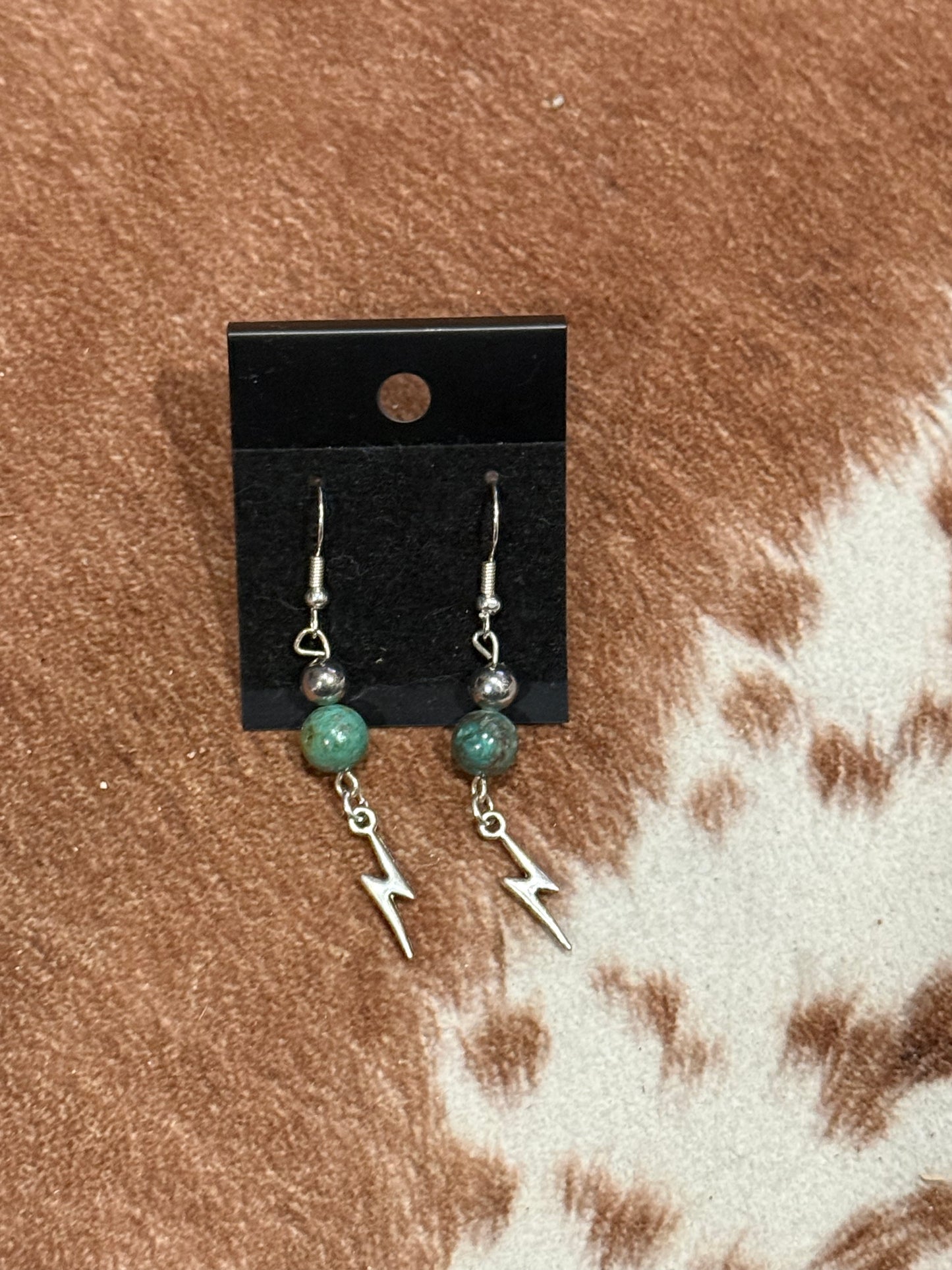 Genuine Turquoise Beaded Lightning Earrings