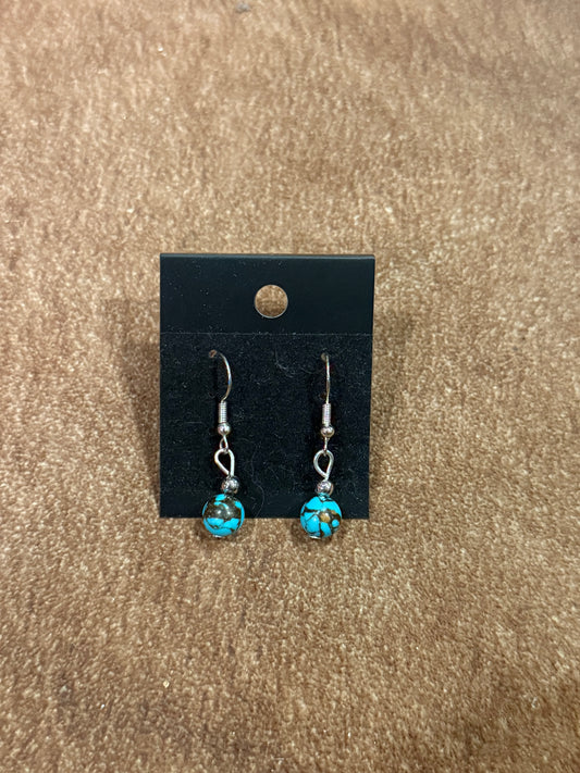 Turquoise Siderolite Simple Beaded Earrings