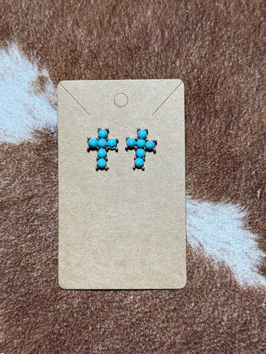 Faux Turquoise Cross Earrings