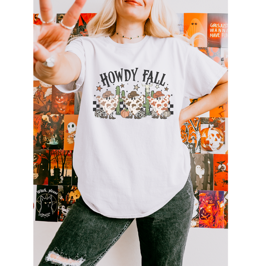 Howdy Fall Cow Print Ghost Retro T-shirt