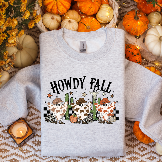 Howdy Fall Cow Print Ghost Crewneck