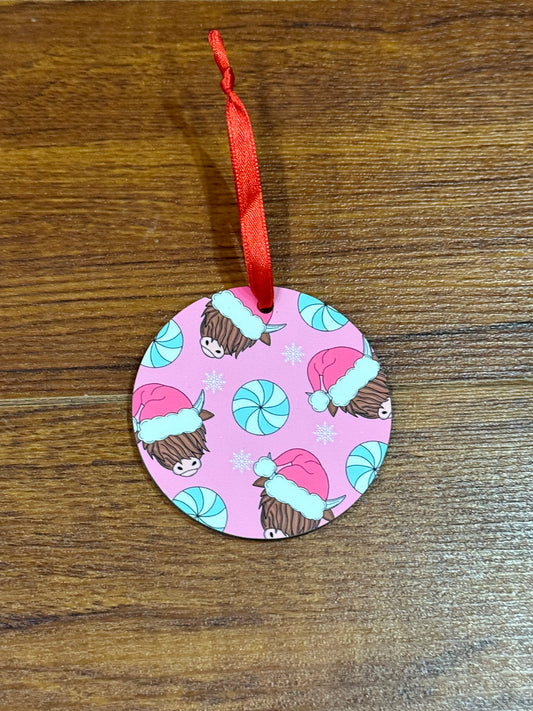 Pink Highland Cow Ornament