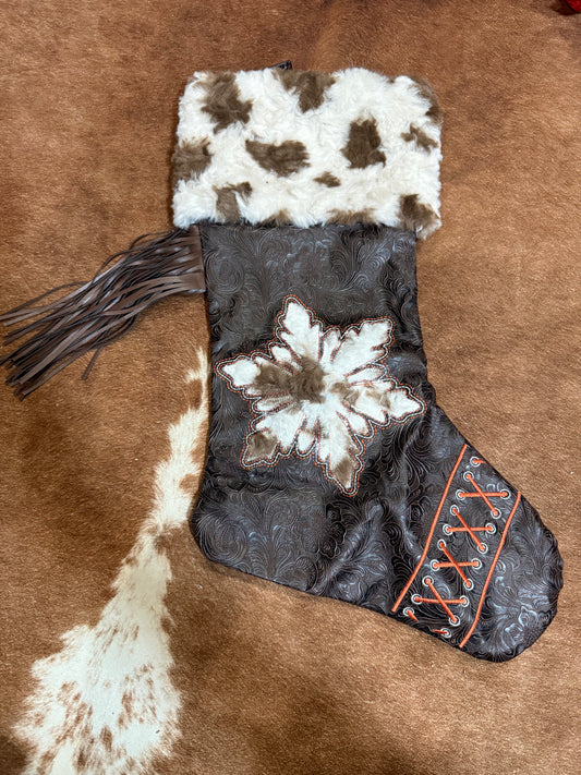 Cow Print Embroidered Snowflake Stocking