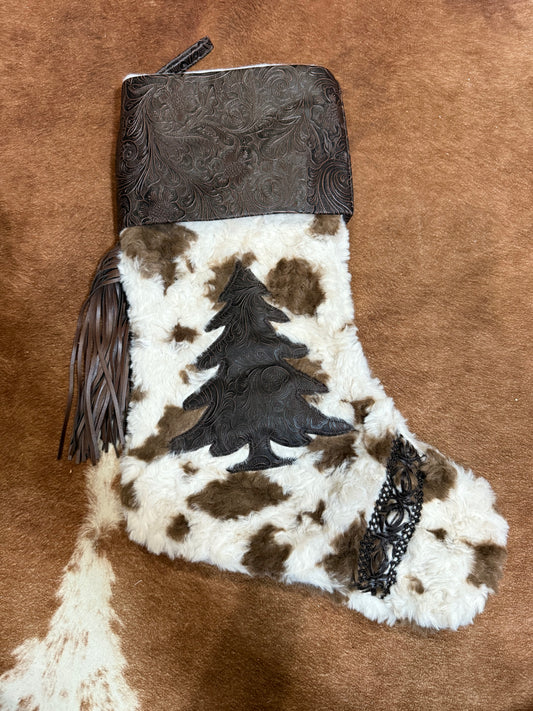 Cow Print Embroidered Christmas Tree Stocking (pre-order)