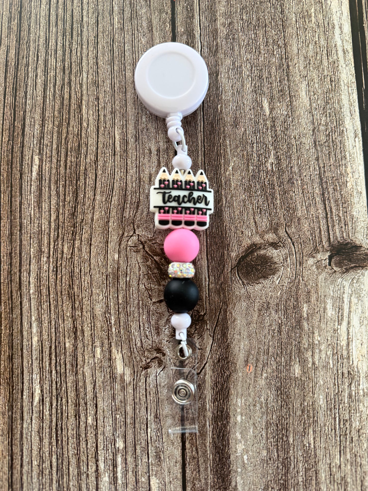 Pink Teacher Badge Reel